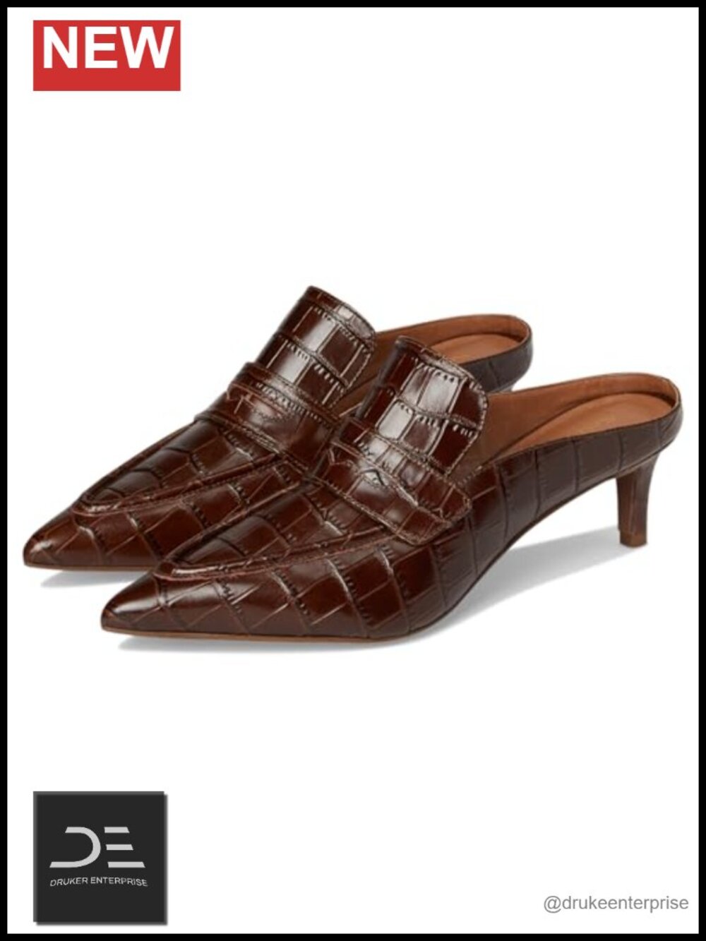 Croco Leather Mule Penny Loafer Slip-On Kitten Heel Low Top